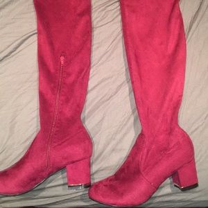 Thigh high red boots